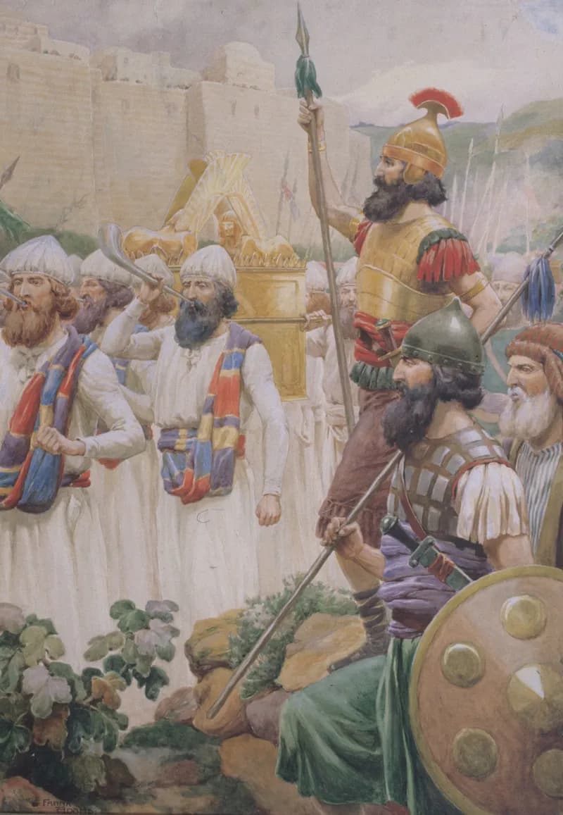 Joshua Taking Jericho (The Taking of Jericho) by Frank Adams depicting Joshua 6:1