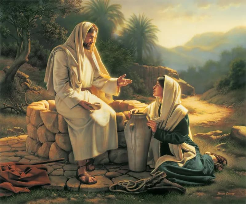 Living Water (Jesus and the Samaritan Woman) by Simon Dewey depicting John 4:3