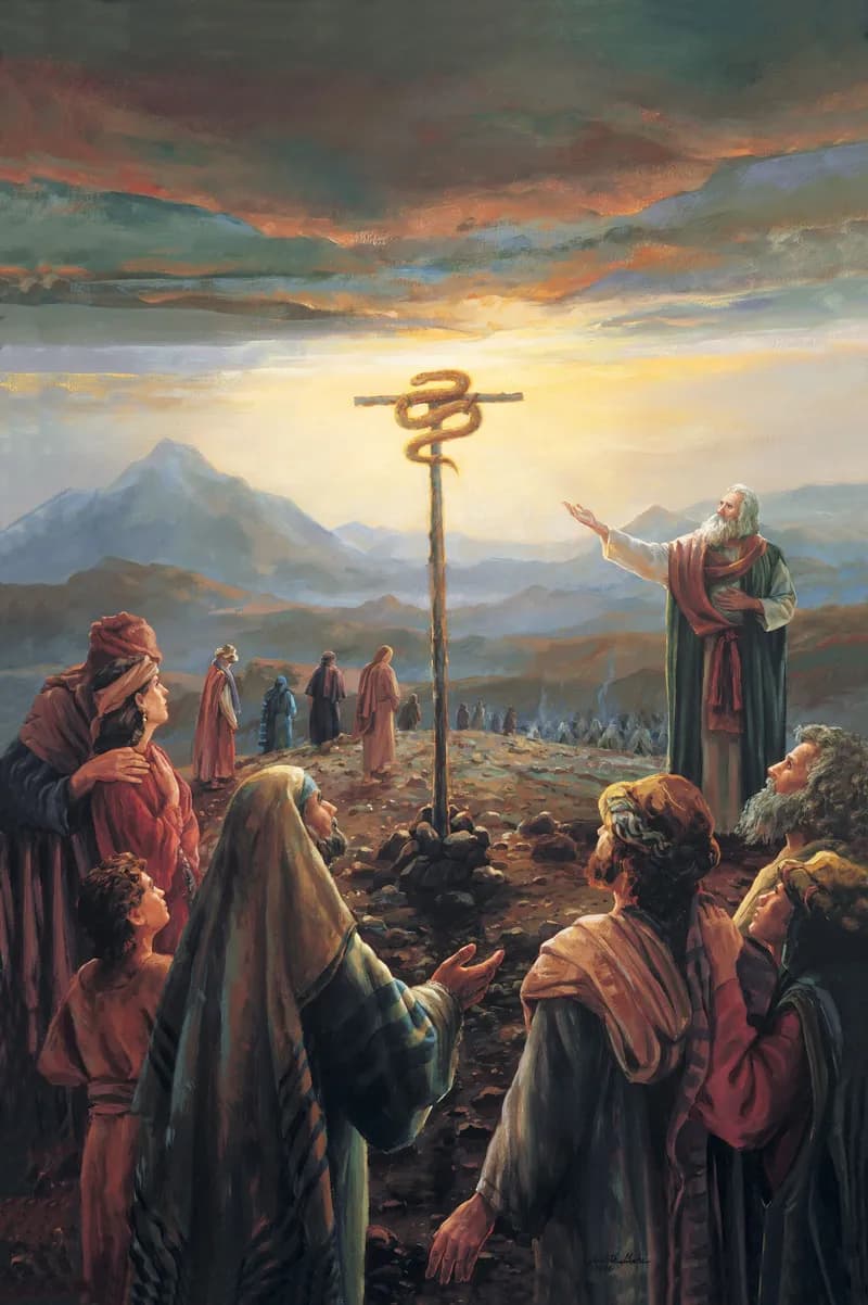 Moses and the Brass Serpent by Judith Mehr depicting Numbers 21:4