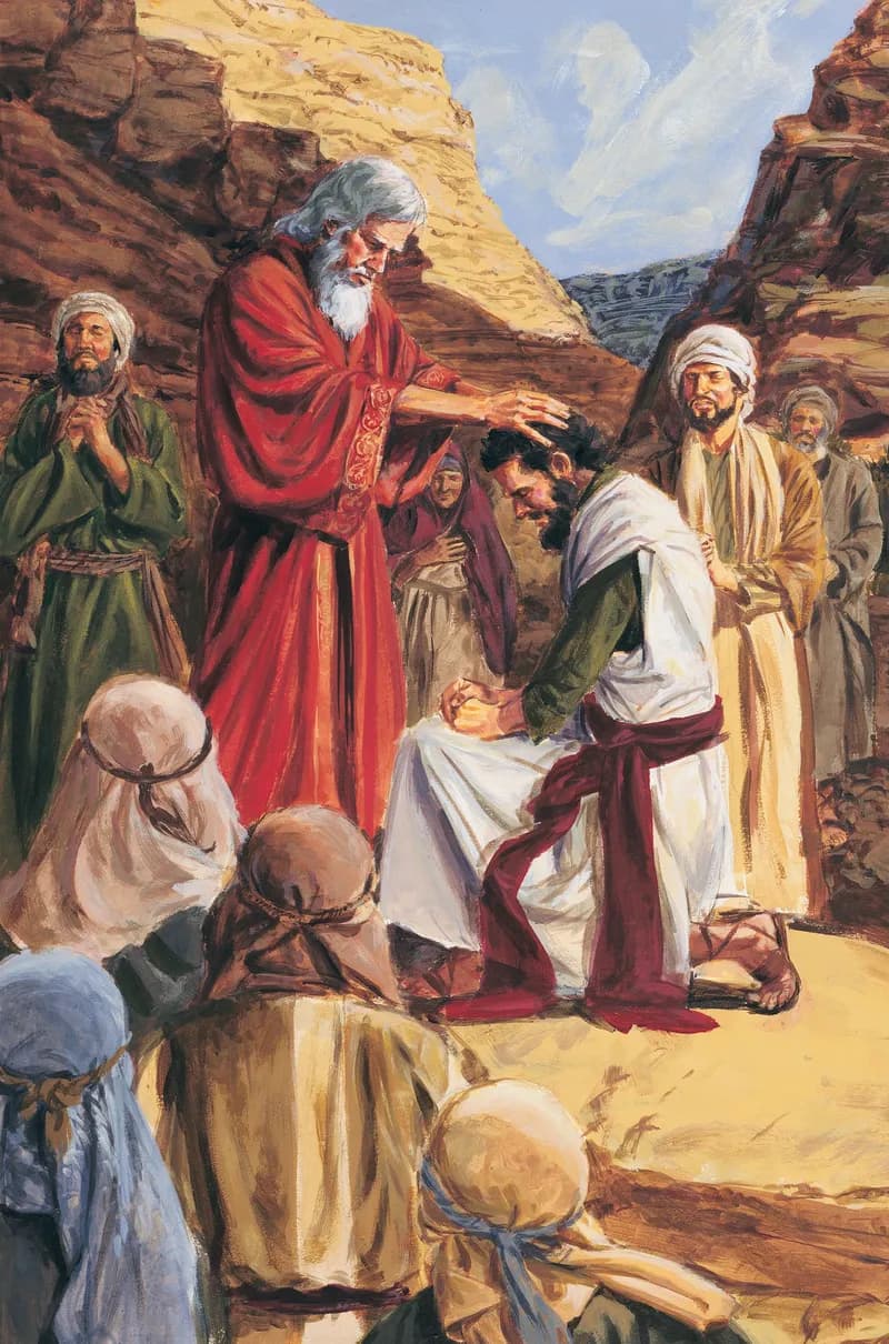 Moses Ordaining Joshua by Darrell Thomas depicting Numbers 27:18