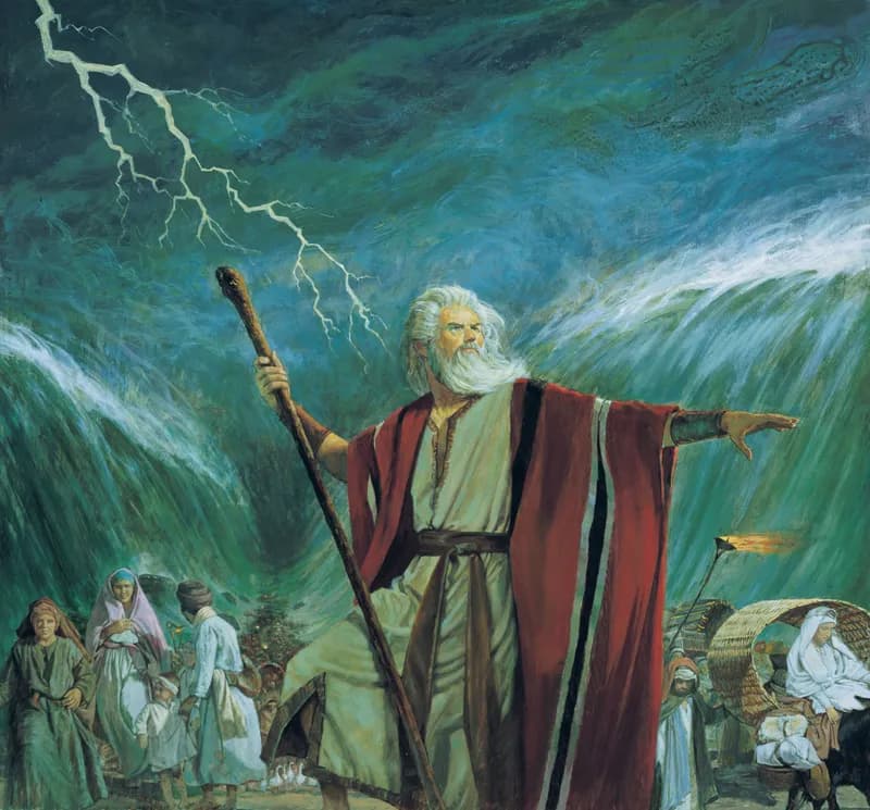 Moses Parting the Red Sea by Robert T. Barrett depicting Exodus 14:21