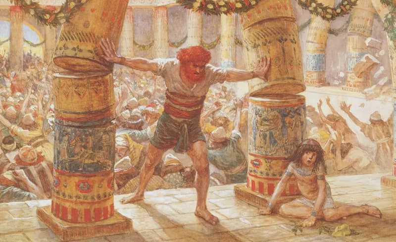 Samson Pulls Down the Pillars by James Tissot depicting Judges 16:23