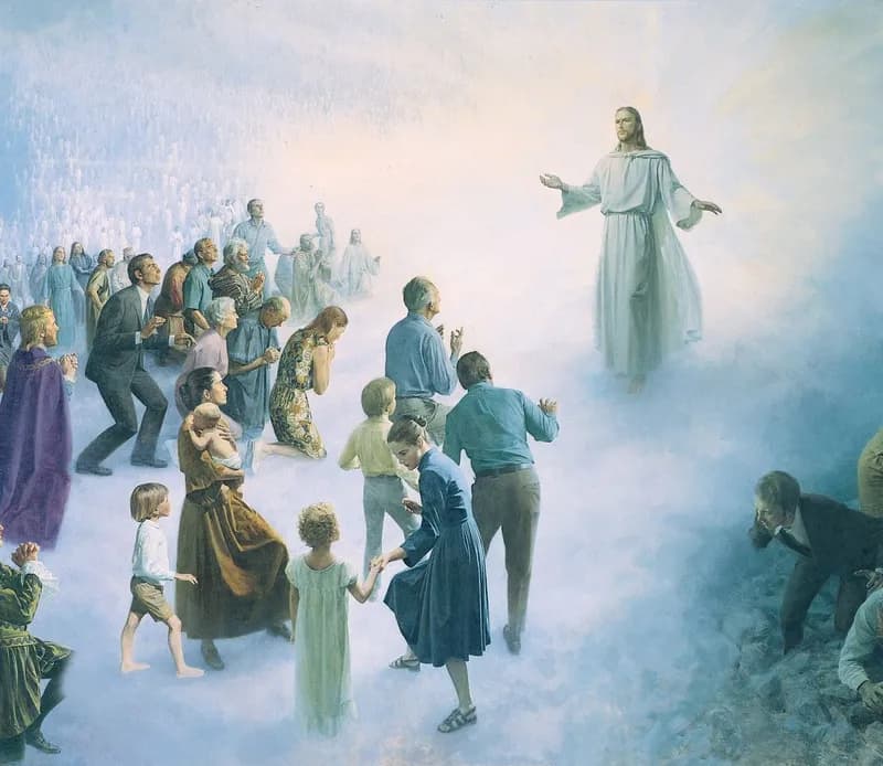 The Last Judgment (Washington D.C. Temple Mural) by John Scott depicting Revelation 20:11