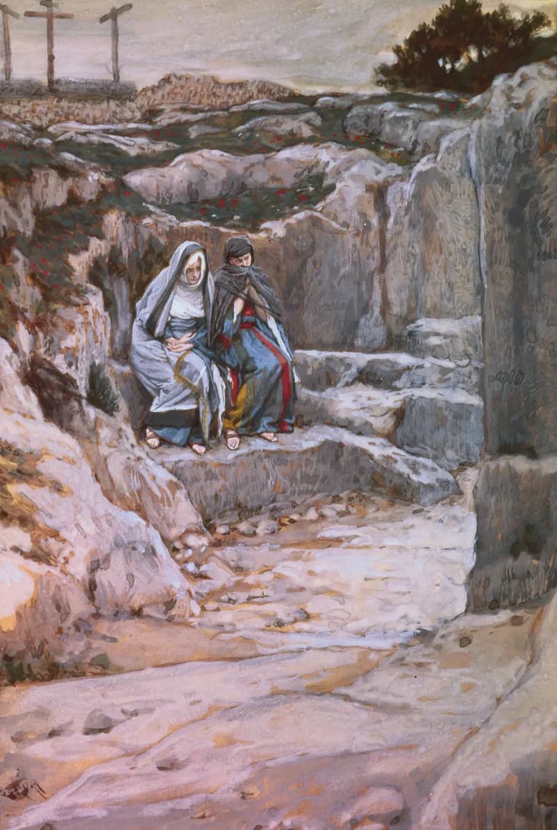 The Two Marys Watch the Tomb of Jesus by James Tissot depicting Matthew 27:59