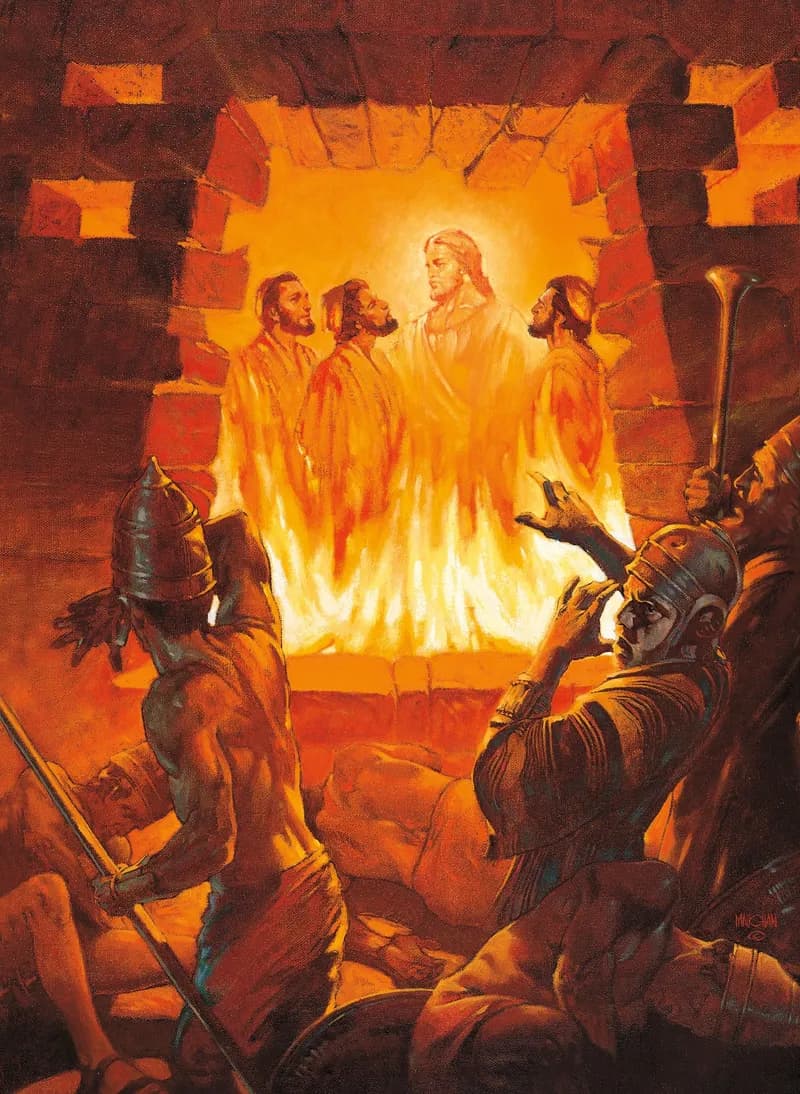 Three Men in the Fiery Furnace (Shadrach, Meshach, and Abednego in the Fiery Furnace) by William Maughan depicting Daniel 3