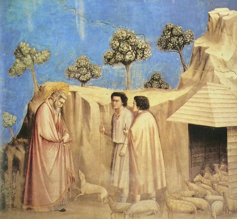 Joachim among the Shepherds by Giotto di Bondone depicting Luke 1:27