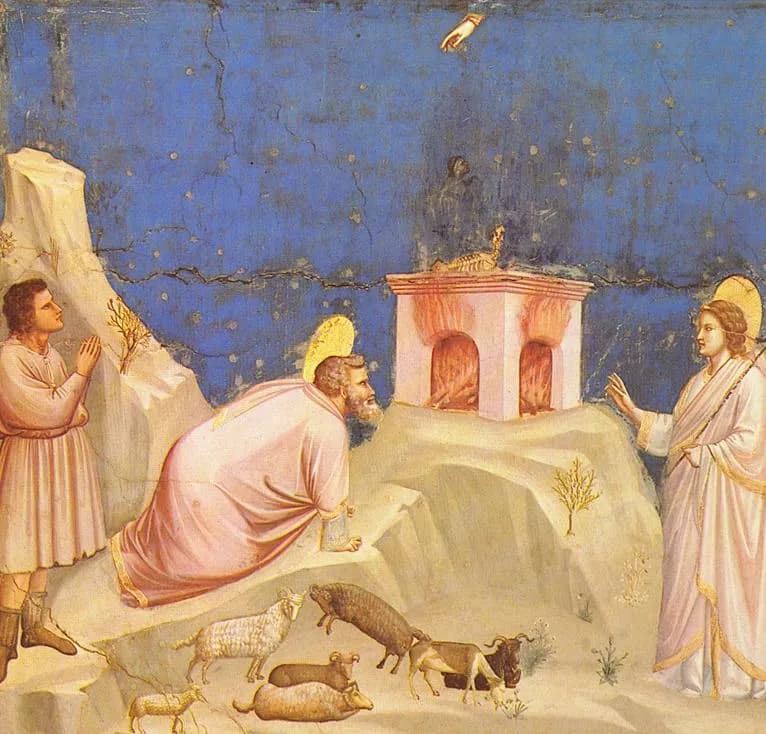 Joachim's Sacrificial Offering by Giotto di Bondone depicting Luke 1:27