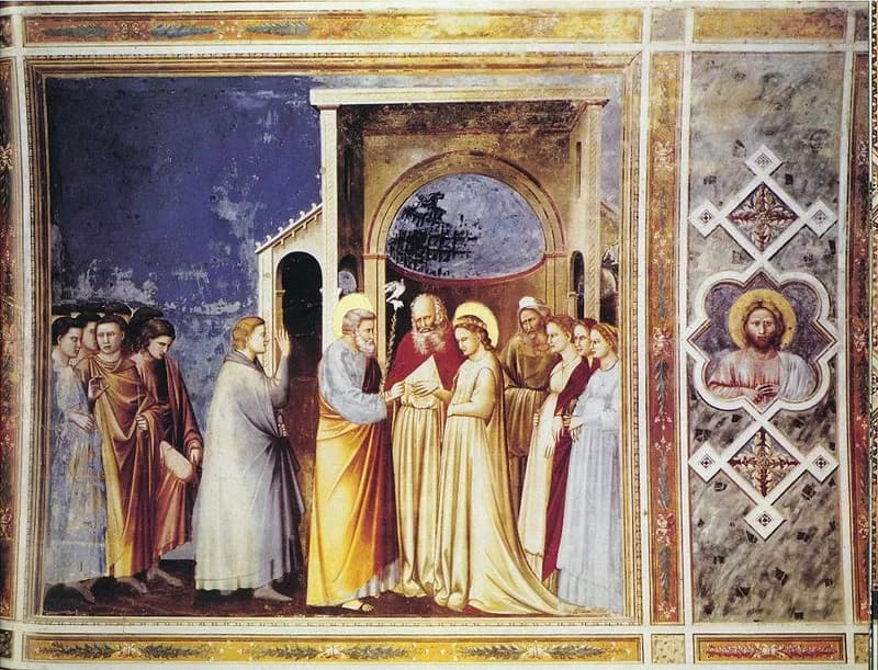 Marriage of the Virgin by Giotto di Bondone depicting Matthew 1:18
