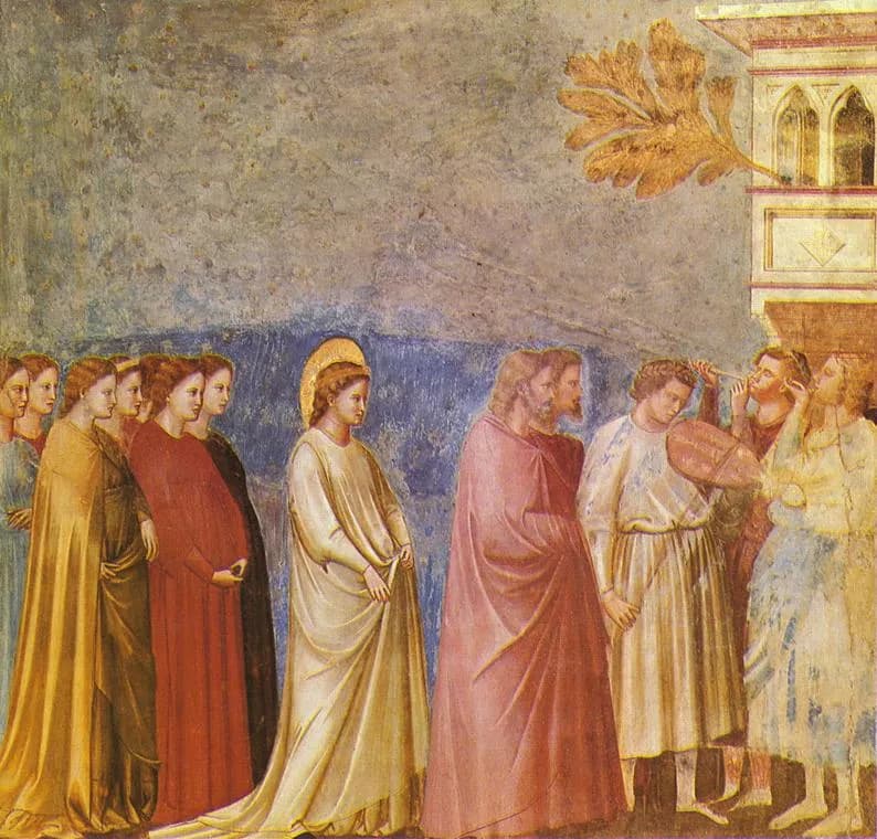 Wedding Procession by Giotto di Bondone depicting Matthew 1:18