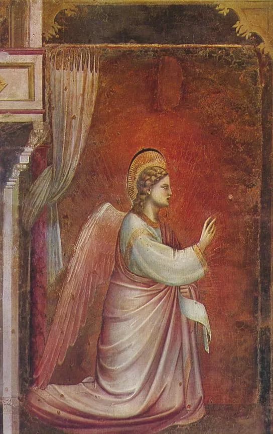 The Angel Gabriel Sent by God (Annunciation — Gabriel) by Giotto di Bondone depicting Luke 1:28