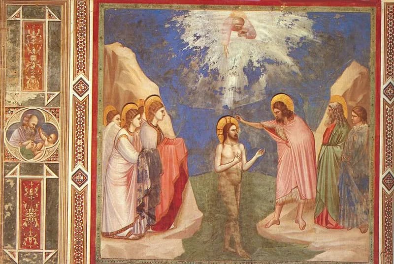 Baptism of Christ by Giotto di Bondone depicting Matthew 3:13