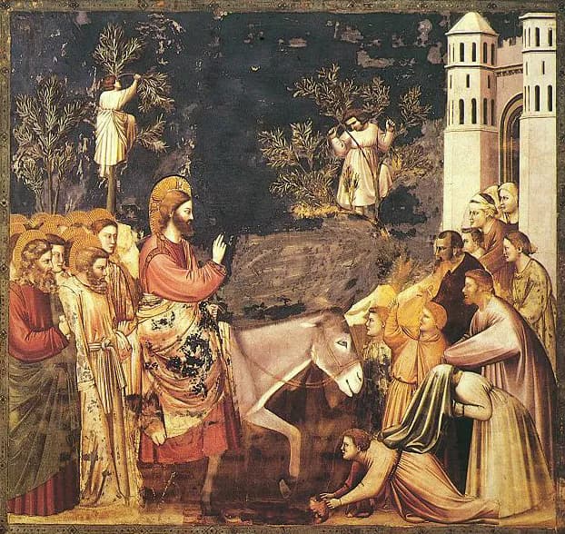 Entry into Jerusalem by Giotto di Bondone depicting Matthew 21:1
