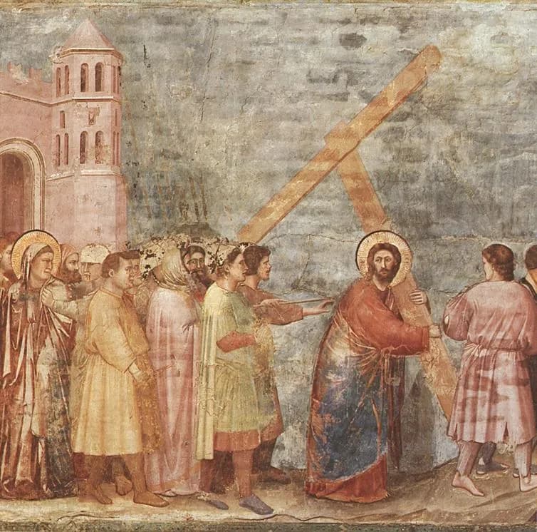 Road to Calvary by Giotto di Bondone depicting Luke 23:26