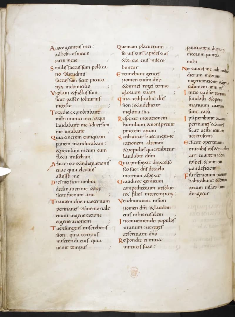 Harley Psalter, fol. 50v by Master of the Harley Psalter depicting Psalms 101:1