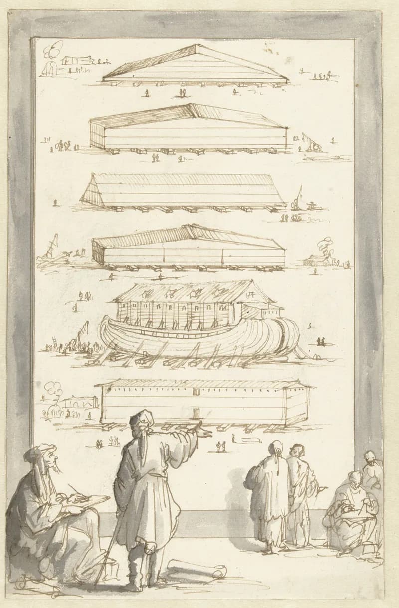 Bouw van de ark van Noach by Jan Luyken depicting Genesis 7