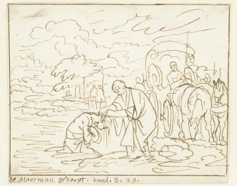 Doop van de kamerling by Jan Luyken depicting Acts 8
