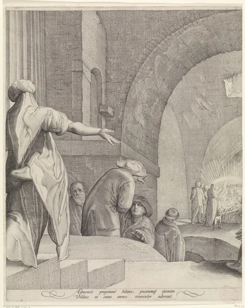 Aanbidding door de herders (middelste blad) by Jan Saenredam depicting Luke 2