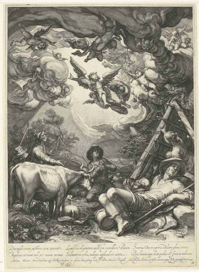 De verkondiging aan de herders by Jan Saenredam depicting Luke 2