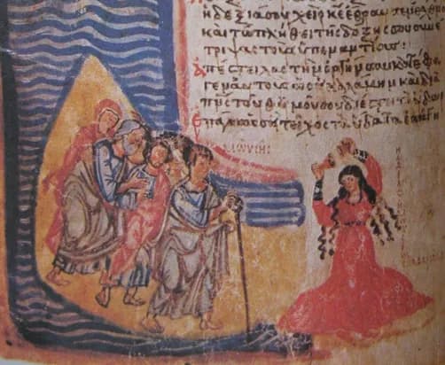 Miriam's Song (Khludov Psalter, Psalm 68) by Master of the Khludov Psalter depicting Psalms 68:24