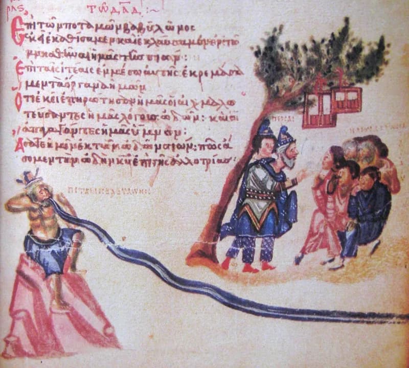 By the Rivers of Babylon (Khludov Psalter) by Master of the Khludov Psalter depicting Psalms 137:1