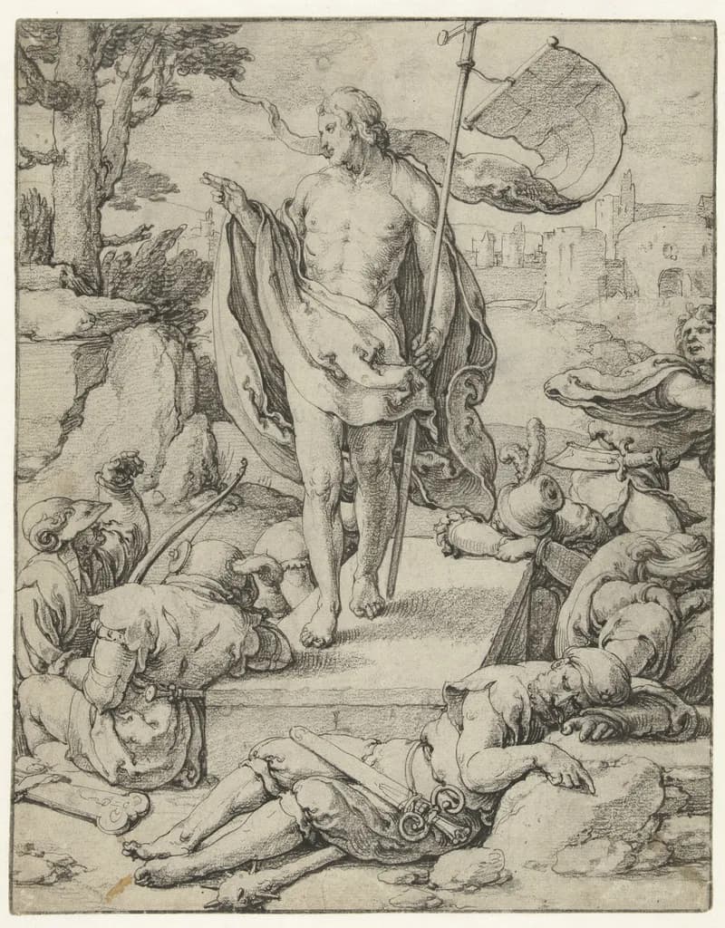 De opstanding by Lucas van Leyden depicting Matthew 28