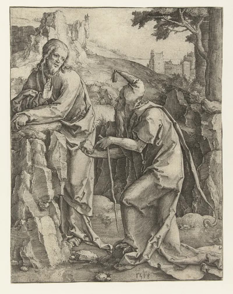 De verzoeking van Christus by Lucas van Leyden depicting Matthew 4