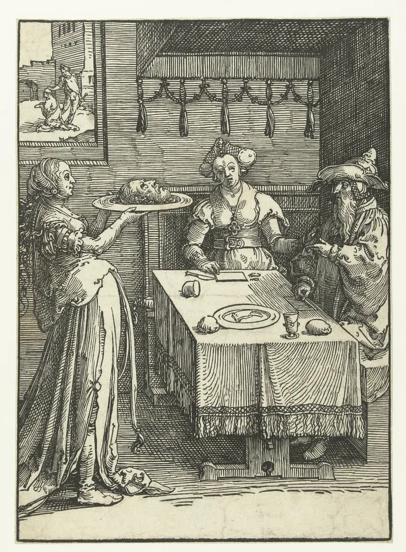 Salomé met het hoofd van Johannes de Doper by Lucas van Leyden depicting Matthew 14