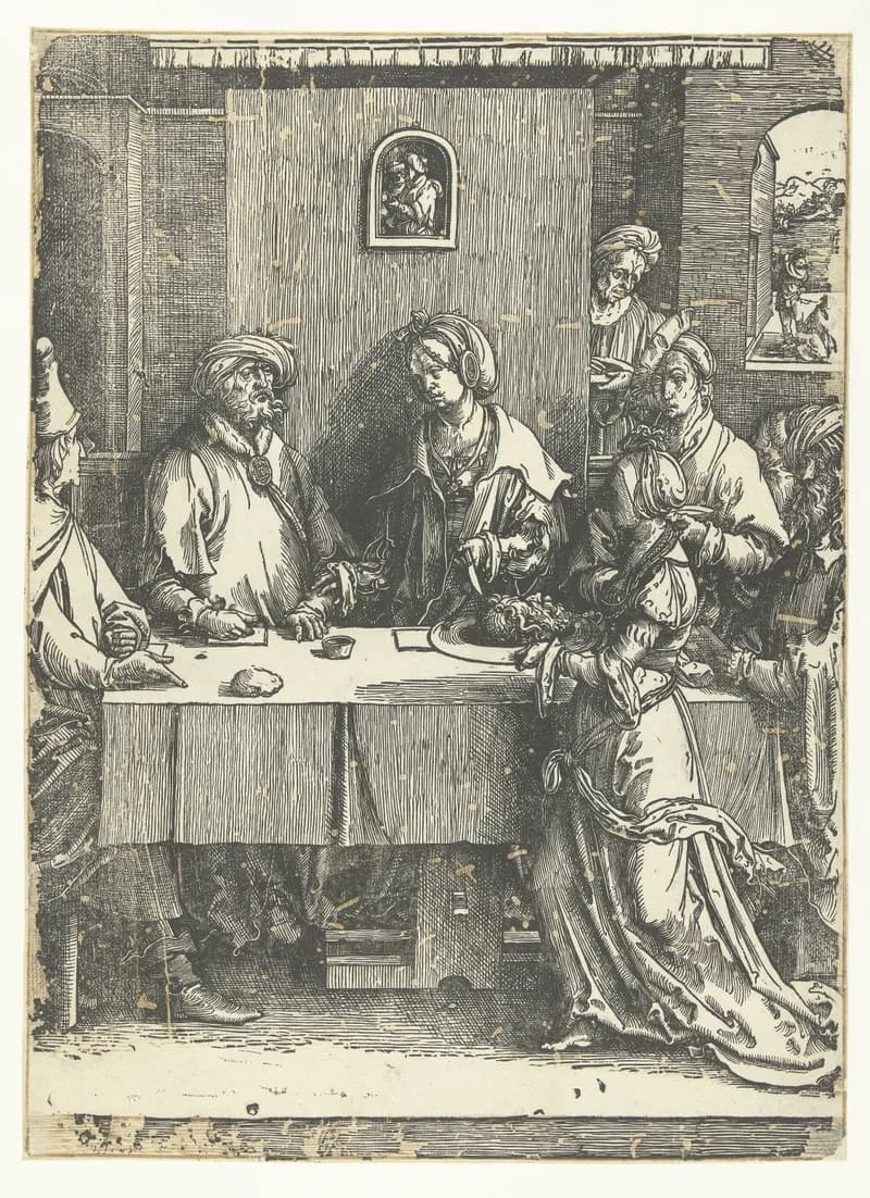Salomé met het hoofd van Johannes de Doper by Lucas van Leyden depicting Matthew 14