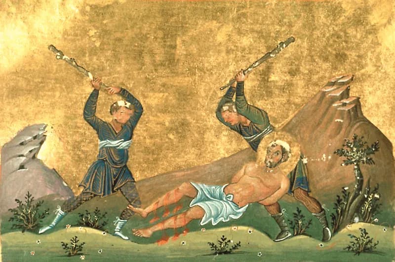 Onesimus of Byzantium (Menologion of Basil II) by Master of the Menologion of Basil II depicting Philemon 1:10