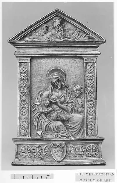 Virgin and Child with St. Joseph by Moderno (Galeazzo Mondella) depicting Luke 2