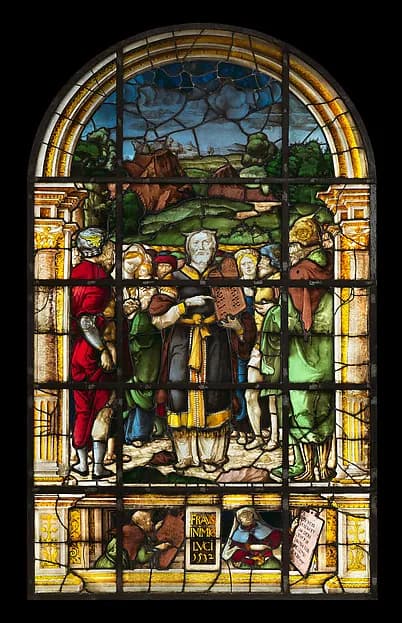 Moses presenting the tablets of law by Valentin Bousch depicting Exodus 20