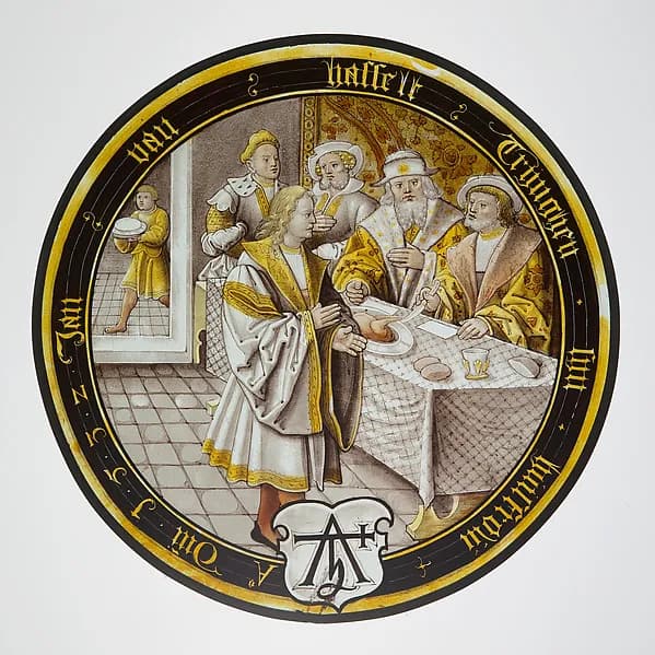The Prodigal is Banqueted (one of eight scenes from the story of the Prodigal Son) by Anonymous depicting Luke 15