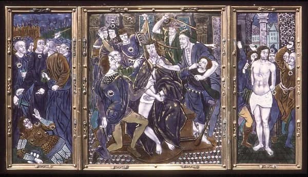 Mocking of Christ; Kiss of Judas; Flagellation by Emile Samson depicting Matthew 26