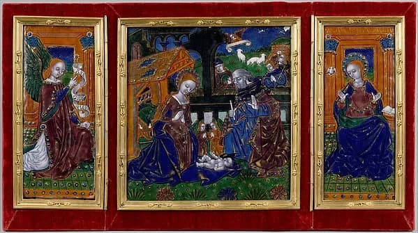 Triptych with the Nativity and the Annunciation by Master of the Orléans Triptych depicting Luke 1