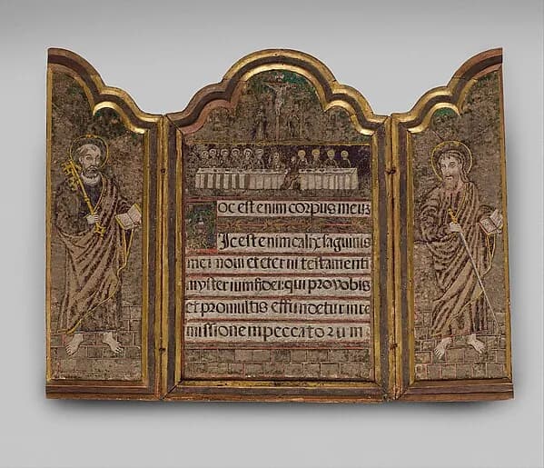 The Institution of the Eucharist at the Last Supper with St. Peter and St. Paul by Anonymous depicting Matthew 26