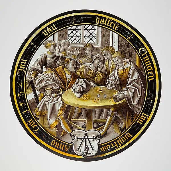 The Prodigal Gambles (one of eight scenes from the story of the Prodigal Son) by Anonymous depicting Luke 15