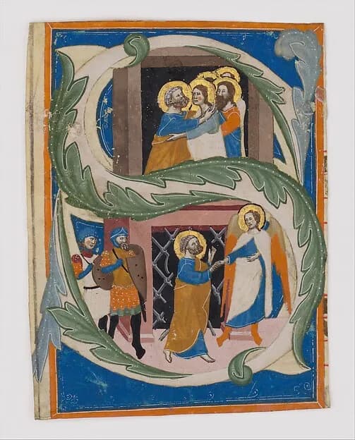 Initial S with Saint Peter Liberated from Prison by Anonymous depicting Matthew 4