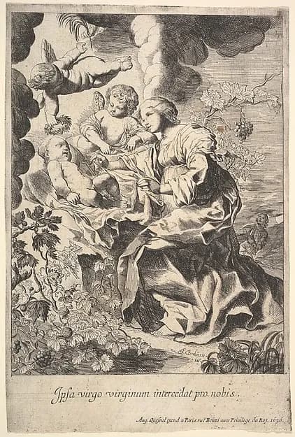Virgin and child with angels by Pierre Brebiette depicting Luke 2
