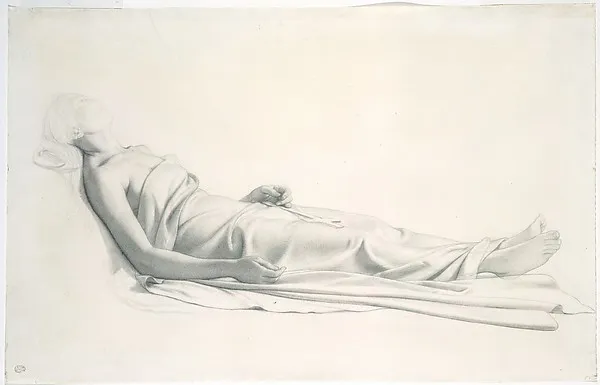Drapery Study for the Figure of the Dying Mary Magdalen by Paul (Hippolyte) Delaroche depicting Luke 7