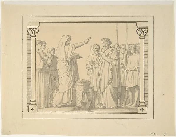 Melchizedek Presenting Abraham with Bread and Wine by Hippolyte Flandrin depicting Genesis 18