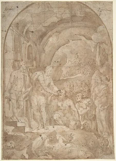 The Descent of Christ to Limbo (recto); Coats of Arms of Florentine and Sienese Families (verso) by Domenico Beccafumi depicting John 1