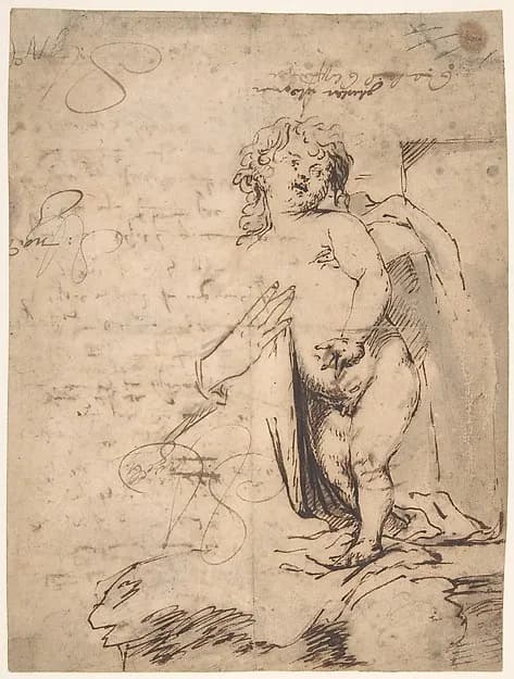 Study of the Christ Child and the Hand of the Madonna. Verso; Profile of a Man by Anthony van Dyck depicting Luke 2