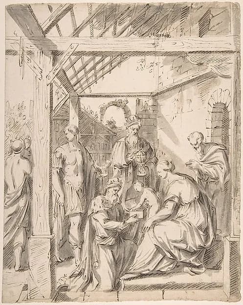 Adoration of the Magi by Anonymous, Netherlandish, 16th century depicting Matthew 2