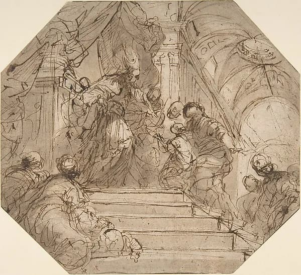 Presentation of the Virgin in the Temple by Valerio Castello depicting Luke 1