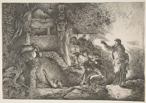 Raising of Lazarus by Giovanni Benedetto Castiglione (Il Grechetto) depicting John 11