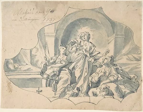 Design for a Ceiling showing the Virgin, Catherine, and Agnes by Matthais Wolcker depicting Romans 8