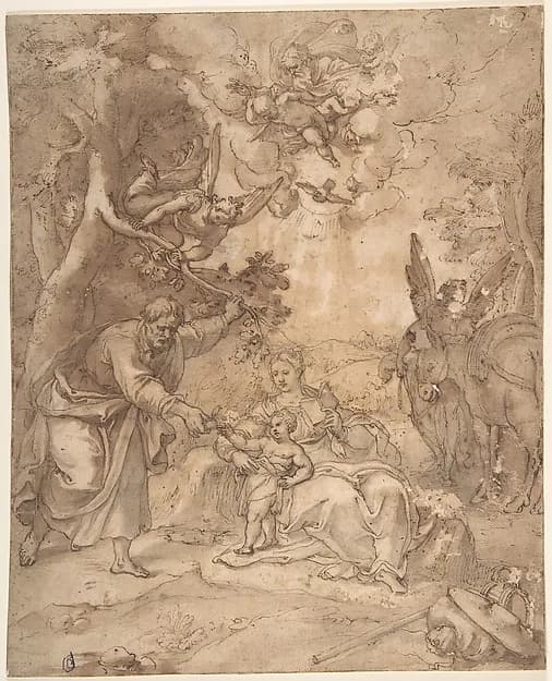 Rest on the Flight to Egypt by Anonymous, Netherlandish, 16th century depicting Matthew 2