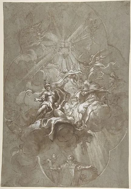 Ceiling Design with the Glorification of the Name of Jesus (recto); Aurora and Cephalus (verso) by Lorenzo de' Ferrari depicting John 1