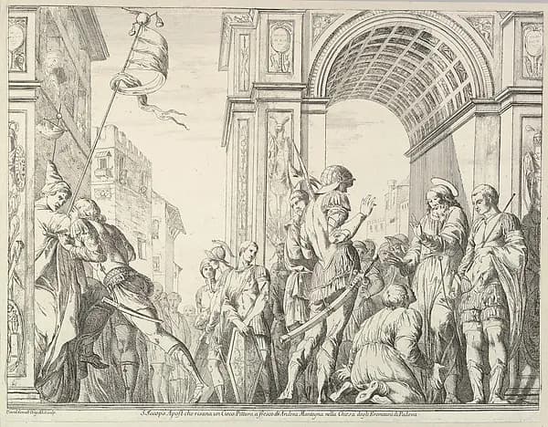 Saint James Cures a Blind Man, from "The Story of Saints James and Christopher in the Eremitani Chapel" by Giovanni David depicting James 1