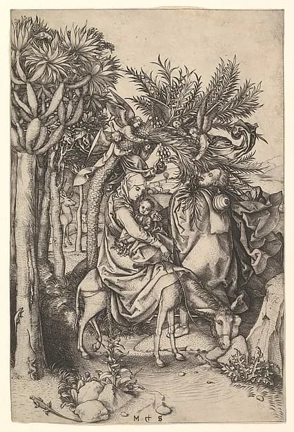 Rest on the Flight into Egypt by Martin Schongauer depicting Matthew 2